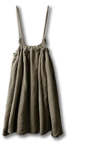 NFYM Gonna lunga da donna con bretelle in cotone e lino con spalline e coulisse in vita, Marrone verdastro, taglia unica