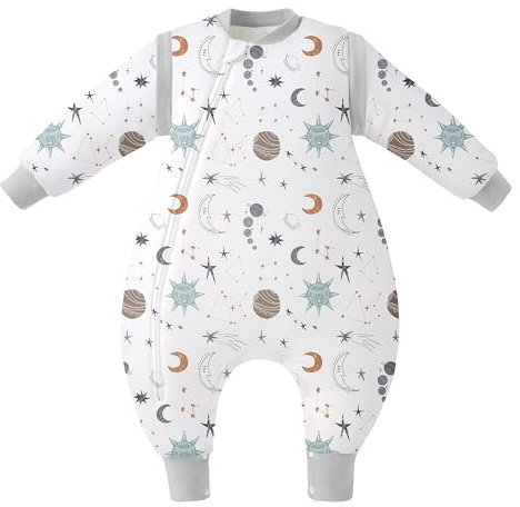 Unnivoll Schlafsack Baby Winter mit Füßen 2,5 Tog Baby Schlafsack mit Abnehmbare Ärmel Baumwolle Babyschlafsack Winterschlafsack Baby Warm und Weich 90 cm für Jungen Mädchen Grauer Himmel
