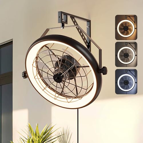 Fansconce Ventilador de pared con luces, ventilador de pared de 6 velocidades con control remoto, ventilador de pared de 23 pulgadas, reversible, 3CCT, regulable, silencioso, inclinación ajustable de