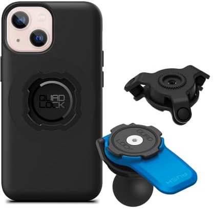 Quad Lock Motorcycle 1 Ball Adaptor Phone Mount Kit with Vibration Dampener and iPhone 13 mini MAG Case