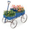 HOMASIS Blumenwagen Holz, Blumenkarre mit 4 Metall Rädern, Griff & 2 Fächern, Blumenständer Holzwagen Pflanzschubkarre, Blumenkasten Gartendeko für Garten Balkon Terasse, 62x34x60cm (Blau)