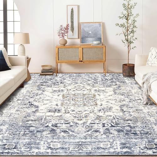 PONY DANCE Tappeto Camera da Letto 160x230 cm Salotto Pelo Corto Antiscivolo Decorazione Tappeto Soggiorno Vintage Lavabile in Lavatrice, Blu Marino