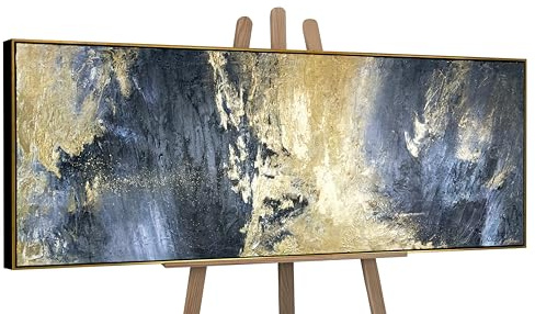YS-Art Abstrakt Acryl Gemälde auf Leinwand mit Rahmen Spiegelungen handgemalt Wandbilder Wohnzimmer modern Wohndekor Bilder Büro echte Kunst 180x60 cm