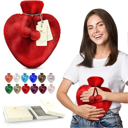 Happy Heaters Hot Water Bottle, 1L with Fluffy Cover - Ideal for Period, Back & Neck Pain - Red Cover UK Perfect for Women, Seniors & Children