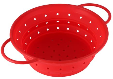 Colador de Fideos Plegable, Cesta de Filtro de Silicona, Colador de Cocina Para Pasta (Rojo)