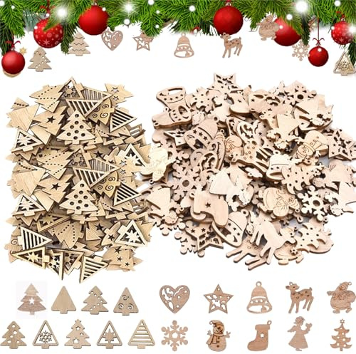 sunnilly Streudeko Weihnachten Holz,200 Stück Holzsterne zum Basteln, Weihnachtsdeko Holz,Weihnachtsbaum Holzanhänger, Holz Streudeko für Basteln Weihnachtsbaumschmuck Tischdeko(Gemischt)