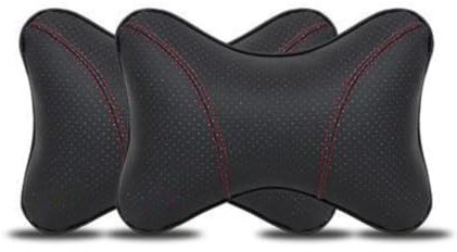 2PCS Auto Leder Kopfstütze Nackenkissen stütze, Für Audi SQ5 SQ7 SQ8 TT TTS TTRS Halswirbelsäule Schutz Kissen Bequemes Atmungsaktives Zubehör,A/Black