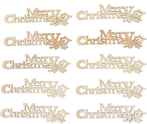 10 Pcs Merry Christmas Wood Cutout Mini Wooden Slices Unfinished Letter Words Piece Blank Christmas Tree Hanging Ornament for Xmas Diy Painting Tags