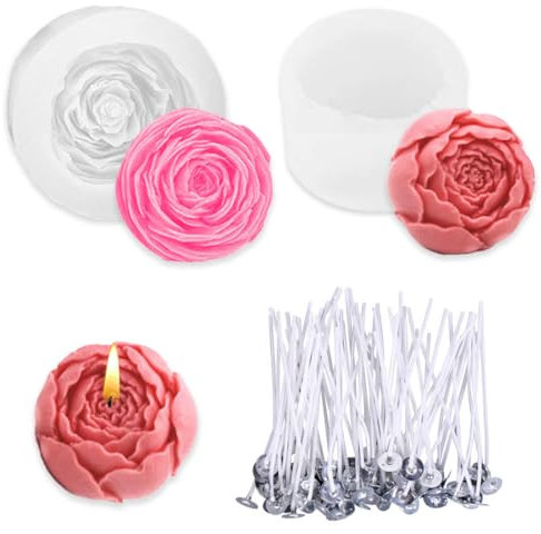 EIH1 2 Pcs Moule Bougie Silicone 3D Comprend 50 mèches de bougie - Moule à Bougies de Qualité Alimentaire - Pour Cire de Soja Cire d'Abeille Aromathérapie Chocolat DIY Superbe Cadeau Fait à la Main