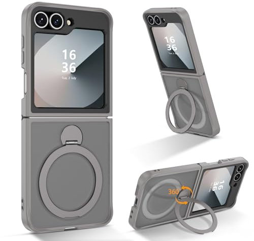 YINLAI für Samsung Galaxy Z Flip6 5G Hülle Kompatibel mit Magsafe mit Ständer,HandyHülle Magnetisch mit 360° Ring Translucent Matt Stoßfest Cover Case Schutzhülle für Samsung Galaxy Z Flip5 6.7,Grau