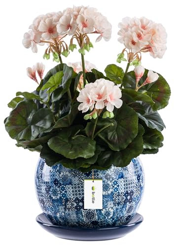 botle Blumentopf Rund Keramikkugel Ø14 cm H 12,5 cm Blau Mosaik Glanz mit Untersetzer Rund Blumenarrangements, einzigartige Musterdekoration,originelle Dekoration, Sukkulenten Geranien Grünpflanzen