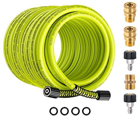 POHIR Pressure Washer Hose 100ft with 1/4 Quick Connect Fittings, Kink Free 4000 PSI High Pressure Replacement Hose M22 14/15mm Thread Compatible, Flexible Extension Hose