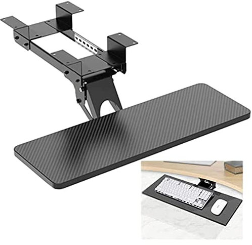 YIHANWUU Desk Extender Keyboard Bracket Adjustable Desktop Extension Tray Slide Rail Bracket Ergonomic Drawer Sliding Mouse Tray Under The Table Rotatable Desktop Extender/Black 1/75 * 24Cm