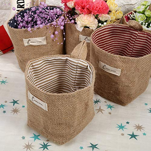 WPKD BLUEIY Cotton Linen Hamper Hanging Bag, Foldable Storage Organizer, Blue Stripe, Bedroom Organizer Bag, Cotton Linen Basket, Useful for Home Gadgets, 40 x 30 cm