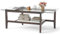 GOPLUS Table Basse en Verre Trempé, Table de Salon Rectangulaire à 2 Niveaux avec Étagère de Rangement, Vitré Style Moderne avec Pieds en Bois Massif, Charge 80+25KG (107x60x42CM)