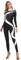 Agoky Damen Ganzkörper Turnanzug Langarm Gymnastikanzug mit Streifen Sport Jumpsuit Ballett Tanz Body mit Lange Hose Eiskunstlauf Bekleidung Schwarz L