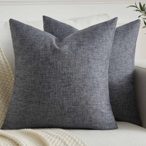 Kiatuniya Kissenbezug 50x50 cm Grau Boho Kissen Dekokissen Sofakissen Modern Kissenhülle Leinenoptik Einfarbig Landhausstil Herbst kissenbezüge für Bett Wohnzimmer Schlafzimmer 2er Set