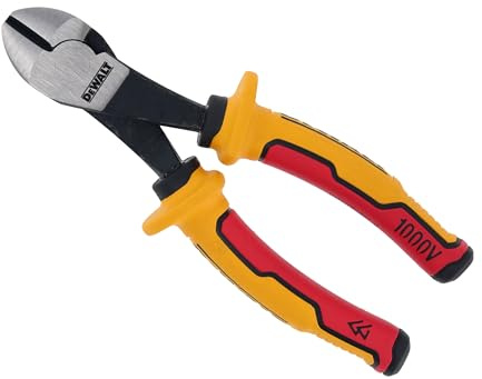 Dewalt VDE Seitenschneidezange, 160 mm, Härte ca. 61 ± 2 HRC, Tiefe 1,5 ± 0,5 mm, hohe Hebelwirkung, erhöhte Backenkraft, schwarze Oxidverzierung verlängert die Lebensdauer