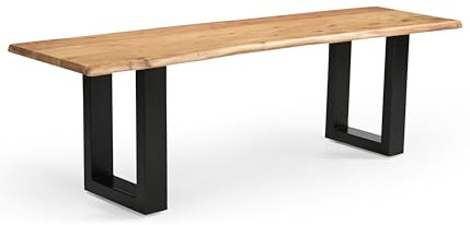 Linele® Esszimmerbank 120x40x45 cm Massivholz Sitzbank Akazienholz | U-Gestell, echte Baumkante, naturfarben, Handgefertigt & robust, für 1-2 Personen geeignet