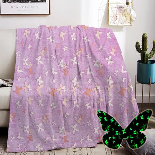 AVJWWD Kuscheldecke Kinder Decke Leuchtet im Dunkeln Schmetterling Pattern Leuchtende Flanelldecke Weiche Bett Sofa Decke Kinderdecke für Mädchen (Butterfly 01, 150x200cm)