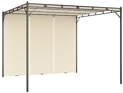 Gartenpavillon mit Schiebedach 3x3x2,25 m, Cremefarben, pulverbeschichteter Stahlrahmen, Outdoor-Canopy-Gazebo für Garten und Terrasse, extra Seitenvorhang Sonnenschutz