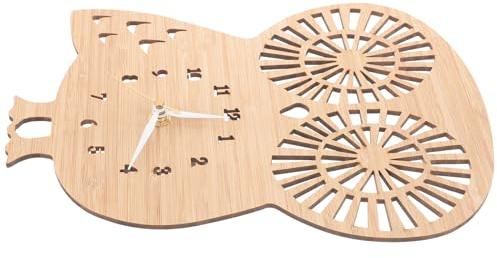 BESPORTBLE Bambus Niedliche aus Holz Wanduhr Eulen und Schlafzimmer | Leise, Präzise Zeitangabe, Einfach Anzubringen und Zusammenzusetzen, Khakifarben, Passend für Raum und Bett