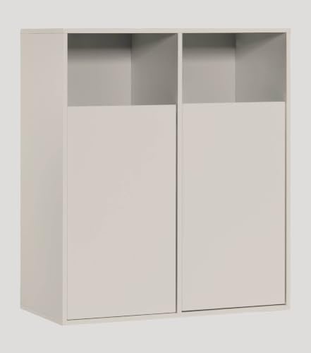 mokebo Wäscheschrank 'Der Wäschehüter' (95x80x40 cm) Made in Germany, Wäschesortierer aus Holz in Kaschmir mit 2 Fächern, Wäschekorb, Wäschesammler oder Wäschetruhe in Beige, fürs Bad & Schlafzimmer