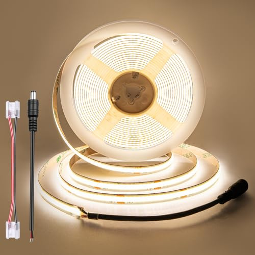 ACELUMO COB LED Streifen 5m Neutralweiß 4000K, 24V, 8mm, Ohne Netzteil | LED Strip Dimmbar für Küche Unterschrank, Schlazimmer, Innen, Indirekten Beleuchtung, 9w/m, 95lm/w, CRI 92, 320 LEDs/m