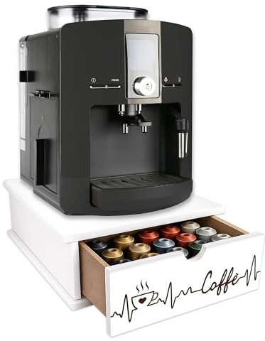 Lupia - Cassetto Porta Cialde Caffè e Porta Capsule 27x33x11 cm CAFFE' RHYTHM, Contenitore Organizer per Caffè, Tè, Tisane e Zucchero, Angolo Bar in Legno Bianco Antimacchia per casa e ufficio