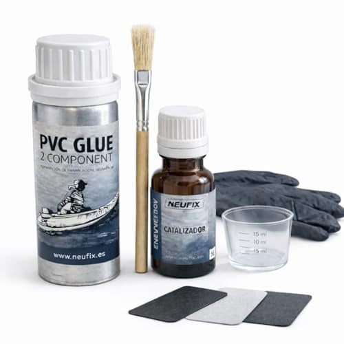 NEUFIX PVC Reparaturset Profi – 2 Komponenten PVC Kleber für Schlauchboot, SUP, Kajak & Aufblasbare – inkl. Flicken, Pinsel, Mischbecher, Handschuhe & Reinigungstuch (125 ml)