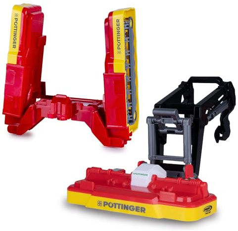 JAMARA 423269 Mähwerke rot mit Frontlader Pöttinger für RC-Traktor Fendt Vario 1:24S, Lizenziertes Landwirtschaft Zubehör Anbaugerät