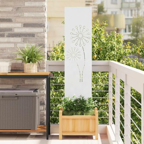 Ziaphsol Toile brise-vue de jardin blanche 32 x 140 cm en acier laminé à froid laqué mat avec incrustations pour terrasse et jardin, brise-vue et décoration murale