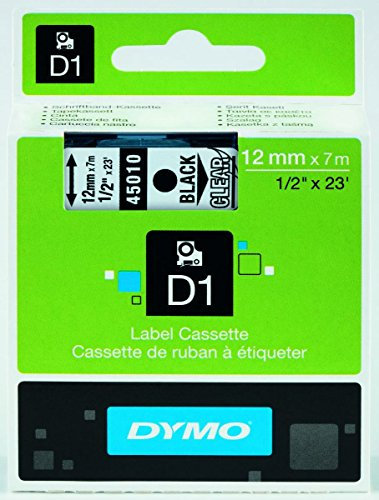 DYMO Original D1-Etikettenband | schwarz auf transparent | 12 mm x 7 m | selbstklebendes Schriftband | für LabelManager-Beschriftungsgerät