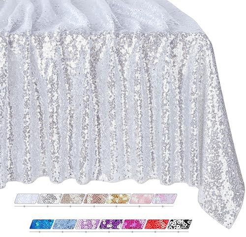 QueenDream Tischdecke 90 x 156 Rechteckige Pailletten-Tischdecke Silber Hochzeit Tischwäsche Glitzer Geburtstag Braut Party Indoor Outdoor Dekorationen