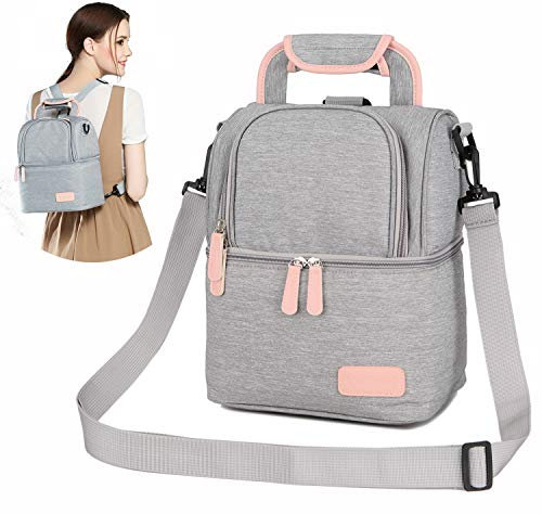 ThreeH Muttermilch Kühltasche Milchpumpentasche Doppelschichten Verstellbare Schulter Tote Rucksack für Mutter Outdoor Working Picknick BD06 Grey