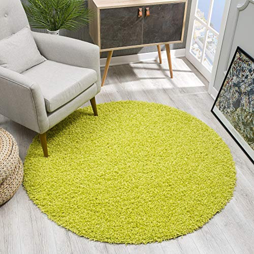 SANAT Teppich Rund - Hellgrün Hochflor, Langflor Modern Teppiche fürs Wohnzimmer, Schlafzimmer, Esszimmer oder Kinderzimmer, Größe: 150x150 cm