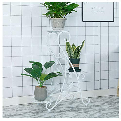 GUOCU 3 Töpf Metall Blumenständer Blumentreppe Pflanzer,Pflanzenständer Metall Blumentopf mit Blatt Design Weiß A