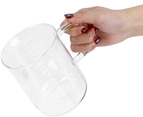Caffeine Beaker Cup, 450ml Heat‑Resistant Chemistry Mug, Borosilicate Glass Coffee Mugs with Handle and Measurement, for Coffee Latte Tea