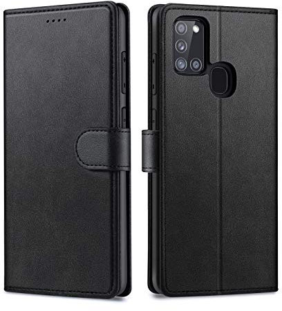 Focusor Kompatibel Mit Samsung Galaxy A21S Hülle - Leder Flip Case Ständer PU Brieftasche Schutzhülle Cover, Schwarz
