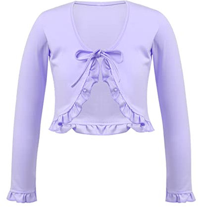 Alvivi Kinder Ballett Wickeljacke Langarm Shirt Sport Crop Tops Ballettjacke Bolero Bauchfrei Oberteile Tanz Gymnastik Training Yoga Tops B Hell Lila B 134-140
