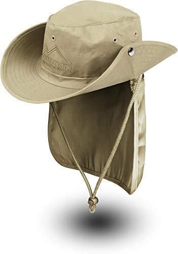 normani Sommerhut mit Nackenschutz und breiter Krempe - hoher UV Schutz Farbe Khaki Größe S/55