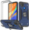 KANSi Funda Compatible con Xiaomi Redmi 9C NFC/Redmi 9C, Cristal Vidrio Templado [2 Piezas] Capa Anillo iman Soporte Hard PC y Silicona TPU Antigolpes Armor Carcasa - Azul