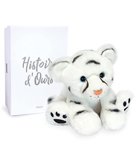 HISTOIRE D'OURS - Petite Peluche Bébé Tigre Blanc - 18 cm - Collection Terre Sauvage - Boite Cadeau - Peluche Douce & Réaliste pour Câlins Enfants - Idée Cadeau Anniversaire ou Naissance - HO3053