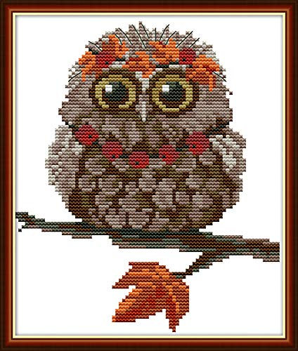 Selbstgestempeltes Kreuzstich-Stickset, komplette Auswahl an vorgedruckten Starter-Sets für Anfänger - Eule 24 x 28 cm