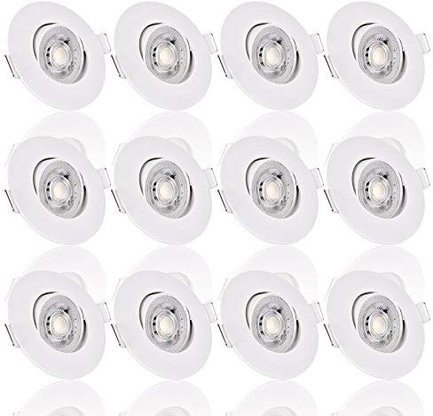 12er Pack LED Einbaustrahler LUXi Spot ultra flach Strahler 5W 3step-dimmbar 230v Einbauleuchten Lampe Deckenspots schwenkbar rund weiß