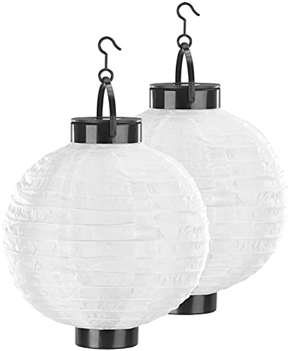 Lunartec großer Solar-Lampion: 2er-Set Solar-LED-Lampion, Dämmerungs-Sensor, IP44, warmweiß, 20 cm Ø (Solar Lampion für draußen, LED-Solar-Lampion weiß, Dämmerungssensor)