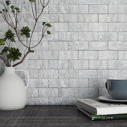 BeNice 3d selbstklebende Wandfliesen Küche Mosaik Fliesen Aufkleber Travertin Stein Effekt Badezimmer Wasserdichte Abziehen und Einfügen(Hellgrau,10Stück)