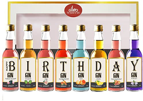 Premium Miniature Flavoured Gin Tasting Gift | Birthday Printed Selection Box | 40ml Each (Pack Of 8)…
