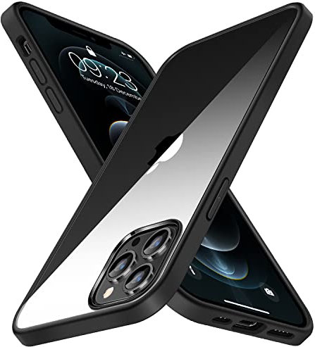TENDLIN Kompatibel mit iPhone 12 Pro Max Hülle Vergilbungsfrei Harte Transparent PC Rückseite und Weiche Silikon Stoßstange Extrem Dünn Handyhülle iPhone 12 Pro Max - Schwarz