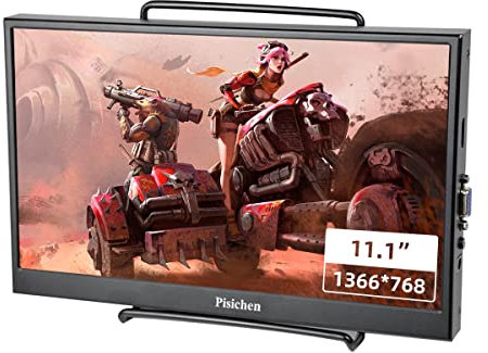 Pisichen 11,1 Zoll Tragbarer Monitor, HD 1366x768 LED Portable Monitor mit HDMI & VGA Port, 60Hz, 5m/s Response Time, CCTV Small Monitor für Laptop PS3 PS4 Xbox Ones PC